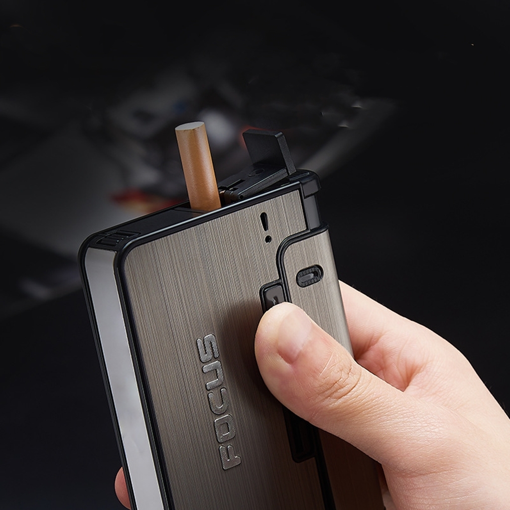 

Automatic Cigarette Case Smoking Cigarette Capacity Can Mount Lighter Metal Box For Men Nice Gift Dropshipping convenient