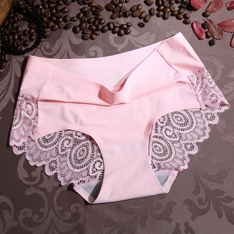 

Womens Sexy Lace Panties Seamless Underwear Soft Comfortable Smooth Ice Silk Underpants Breathable Cotton Crotch Elastic Briefs, Nude