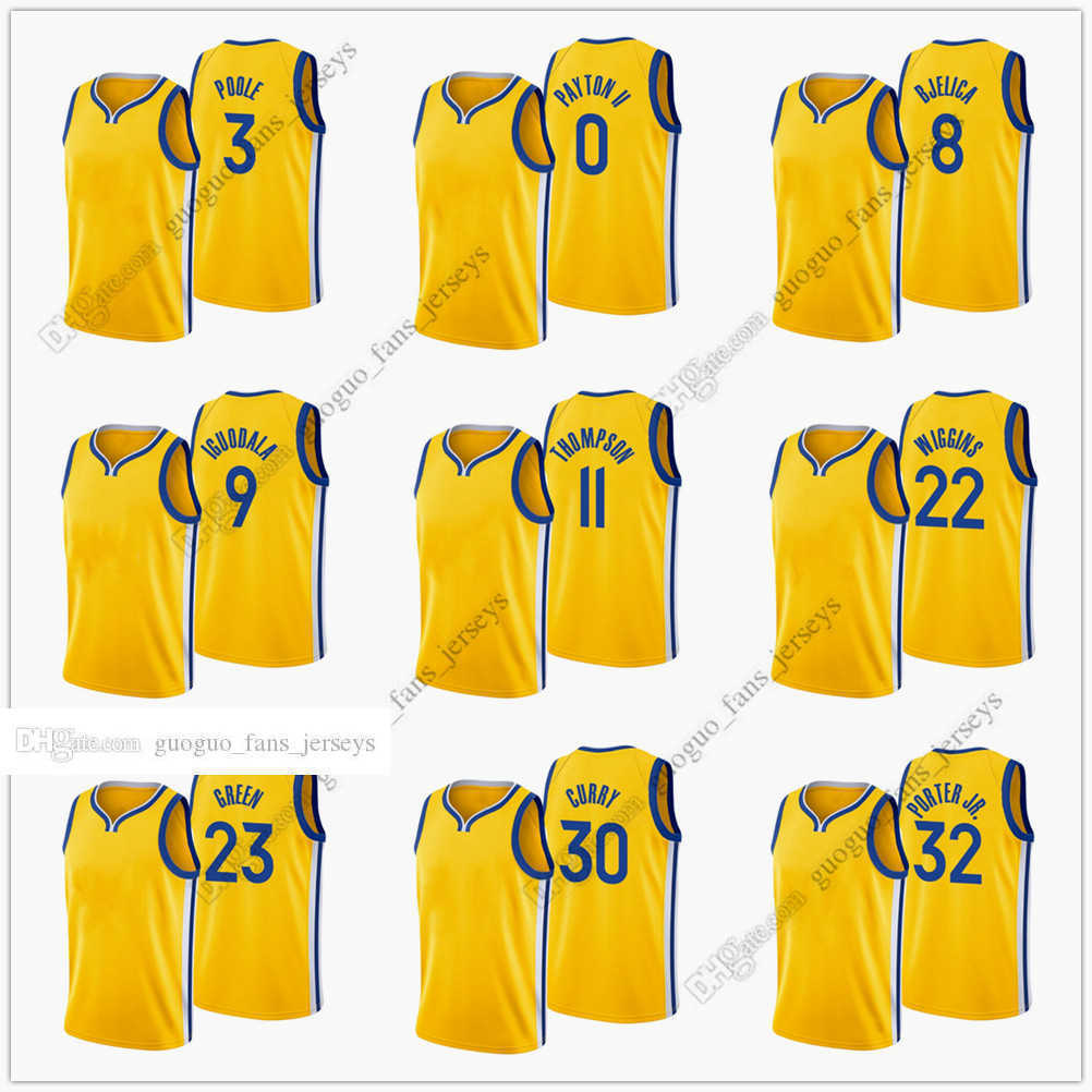 

Custom Printed 2022 New City Basketball Jerseys Curry Thompson Wiggins Green Wiseman Iguodala Porter Poole Bjelica Payton II Yellow High Quality Jersey Size S--
