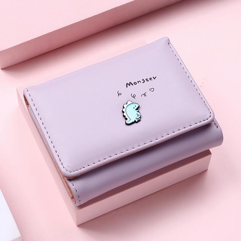 

Women Cute Small Dinosaur Cartoons Wallet Buckle Folding Girl Brand Designed Pu Leather Coin Purse Female Card Holder, Blue