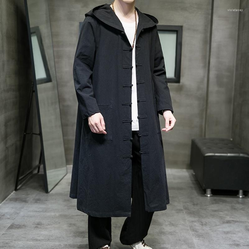 

Men's Trench Coats Fashion Men Hooded Sweatshirts Black Hip Hop Cotton Linen Hoodies Vintage Long Sleeve Cloak Outwear KK3774Men's Viol22