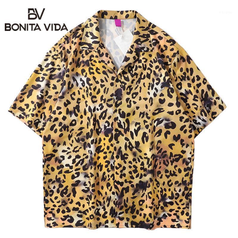 

Bonita Vida Hawaiian Shirt Mens Hip Hop Leopard Print Casual Button Down Short Sleeve Shirts Streetwear Harajuku Tropical Tops Men's, Yellow