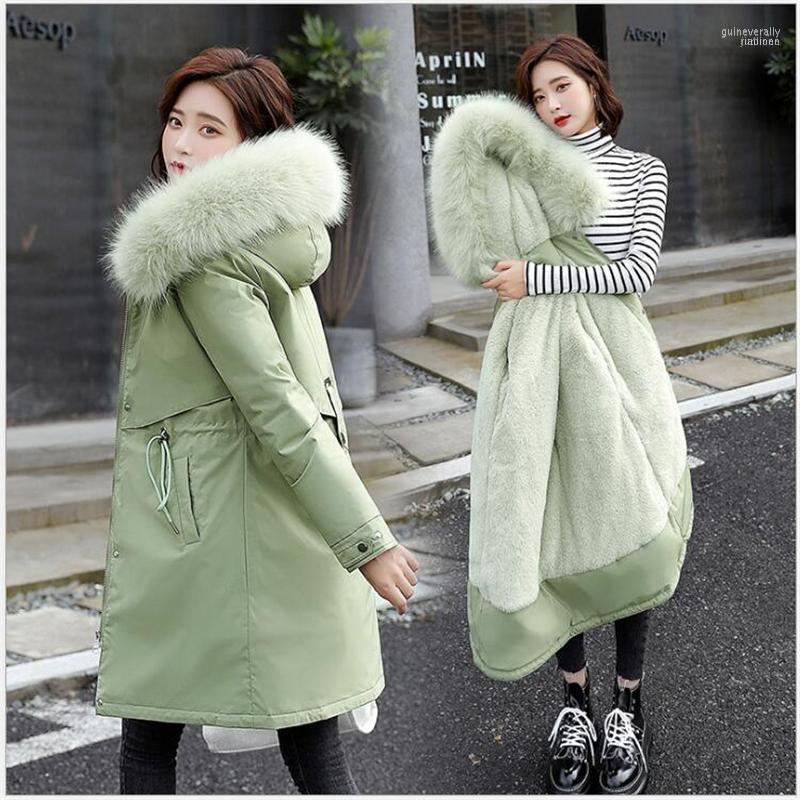 

Women' Jackets Parkas 2022 Female Coat Winter Warm Fur Lining Hooded Jacket Women Big Collar R8181 Guin22, Black