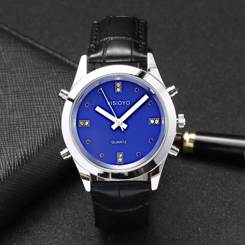 

Wristwatches Italian Talking Watch With Alarm Funtion,Blue Dial, Pelle blu
