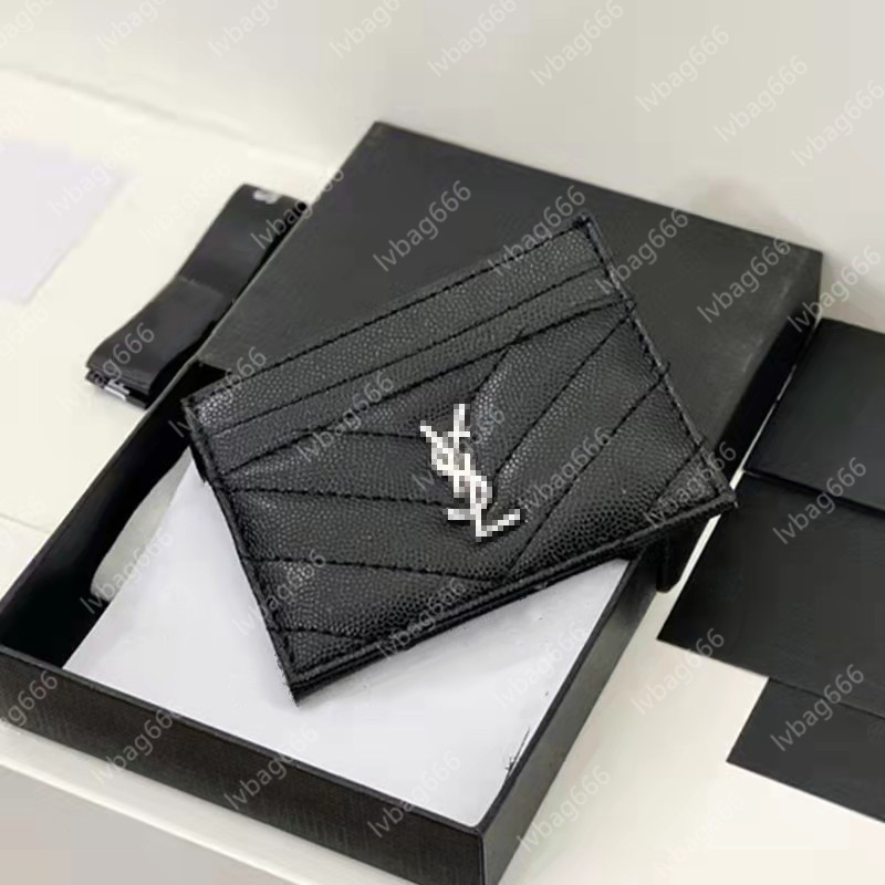 

2023 Fashion Card Holders Caviar Woman Mini Wallet Designer Pure Color Genuine Leather Pebble Texture Luxury Black Wallet With Box YSLs Louiseities Viutonities GGs, Gold