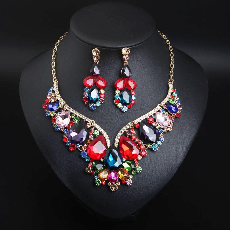 

Earrings & Necklace Female Wedding Glass Crystal Water Drop Fashion Bridal Gold Silver Color Women Party Jewelry Sets AccessoriesEarrings &E, As pic