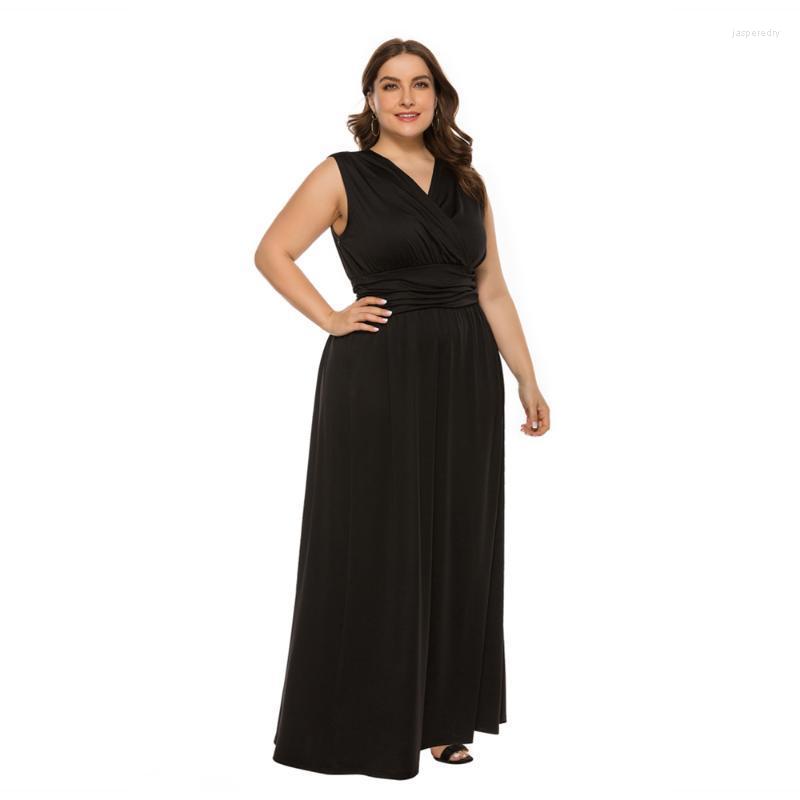 

Plus Size Dresses 2022 Summer European And American Style V-Neck Sleeveless Dress For Women Jasp22, Black