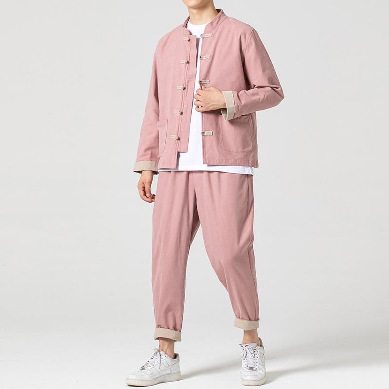 

Men's Tracksuits Men Cotton Sets Mens Tang Suit Jacket Pants Male Traditional Chinese Wushu Tai Chi Hanfu 2 Piece Set Tracksuit 5XLMen's MMe, Black