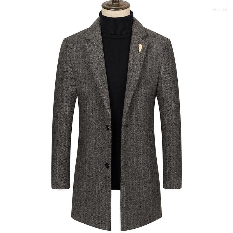

Men's Wool & Blends Autumn And Winter Thick Woolen Coat Mens Striped Business Lapel High Quality Warm Blended Man Tops 4XL Male Clothing Ken, Gray