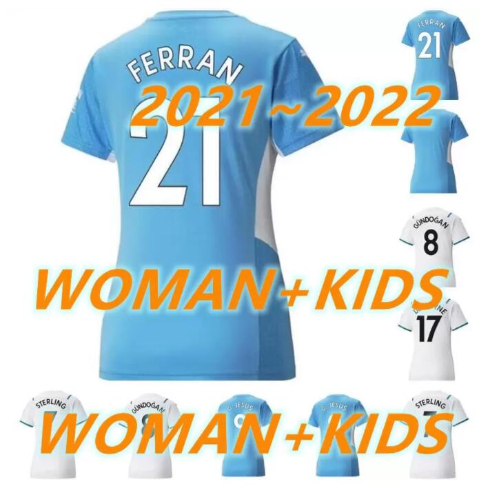 

woman kids kit 21 22 GREALISH DE soccer jerseys 2021 2022 FODEN DE GESUS MAHREZ FERRAN STERLING ladies football shirt