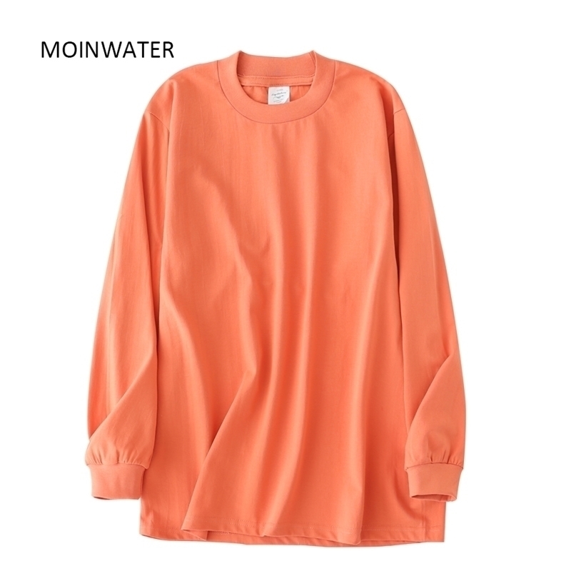 

MOINWATER Thick Cotton Long Sleeve Tees Tops for Women Streetwear Female Autumn Spring Oversized T shirts Grey White MLT2109 220402, Orange