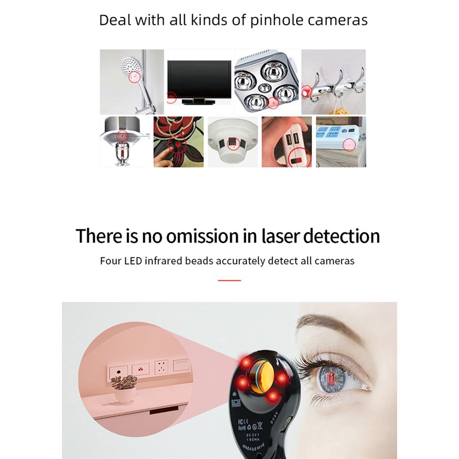 

Draagbare Draadloze Anti-Spy Camera Laser Detector Verborgen Camera Finder Privacy Beschermen Home Security Lens Apparaat Camcorde246p, Black