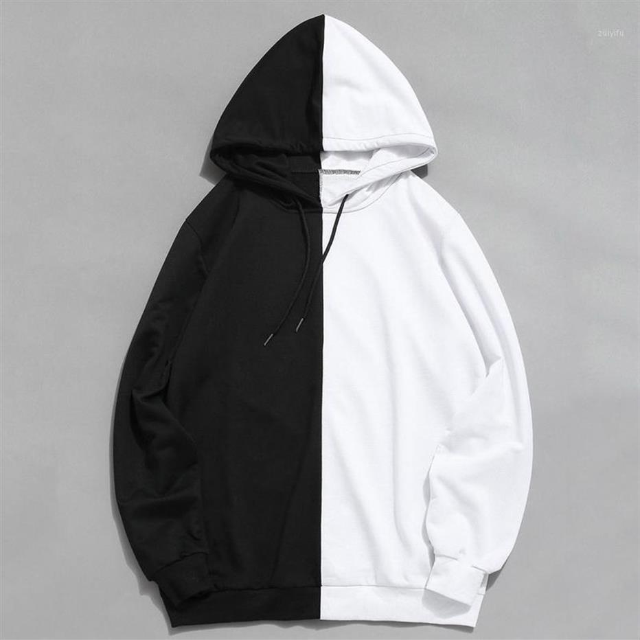 

Long Sleeve Men' Hoodies Hood Half Black Half White Cool Plain Hoddies Men Patchwork Cotton Sweatshirt Male Hoody Fashion Wo261o
