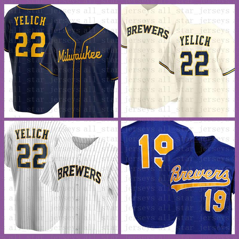 Milwaukee Baseball Jersey Brewers Custom 22 Christian Yelich 19 Robin Yount 6 Lorenzo Cain 8 Ryan Braun 21 Travis Shaw 24 Jésus Aguilar
