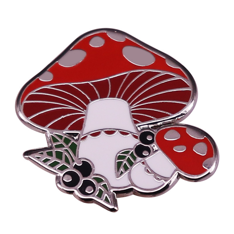 

Mushroom And Blueberry Brooch Natural Botanical Badge Pin, As picture