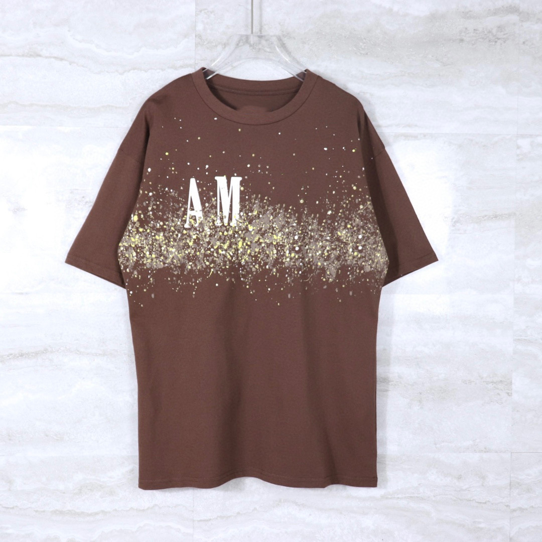 

Mens Designers T Shirts Fashion Man T Shirt brown Ink the starry sky letter Top Quality Women Short Sleeve Casual Tees, Extra shipping postage/no ship