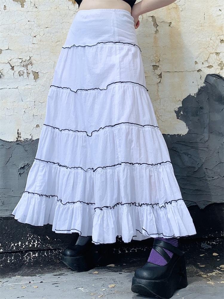 

Skirts 90s Vintage Pleated Long Dress Korean Fashion Fairy Grunge High Waist Skirt Y2K Aesthetic Retro Women Holiday Streetwear 2022Skirts, White