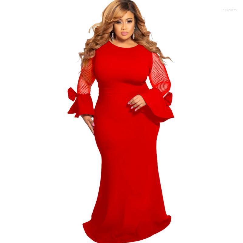 

Plus Size Dresses Women Maxi Dress Mesh Hollow Sexy Prom Mermaid Hem Long Sleeve Party Elegant Curve Black Female DressPlus Holl22, Blue