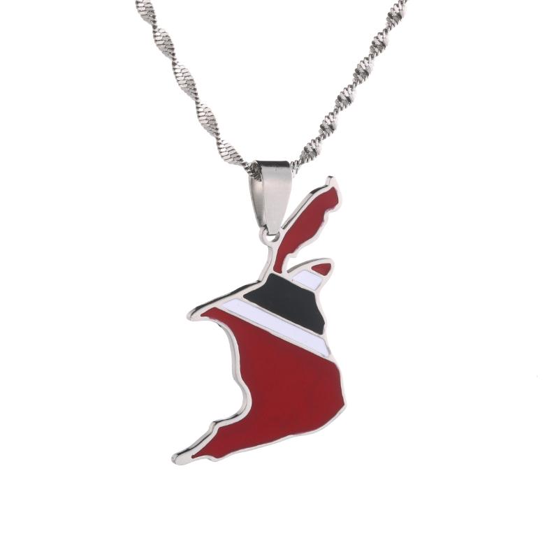

Chains Country Souvenirs Stainless Steel Enamel Trinidad & Tobago Map Flag Pendant Necklace Women Men Chain Jewelry