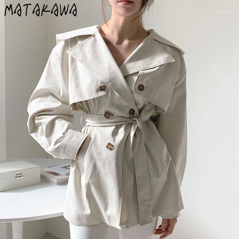 

Thinner Strap Waist Tooling Short Jacket Women Korea Chic Minimalist French Lapel Double-breasted Solid Color Coat, Khaki