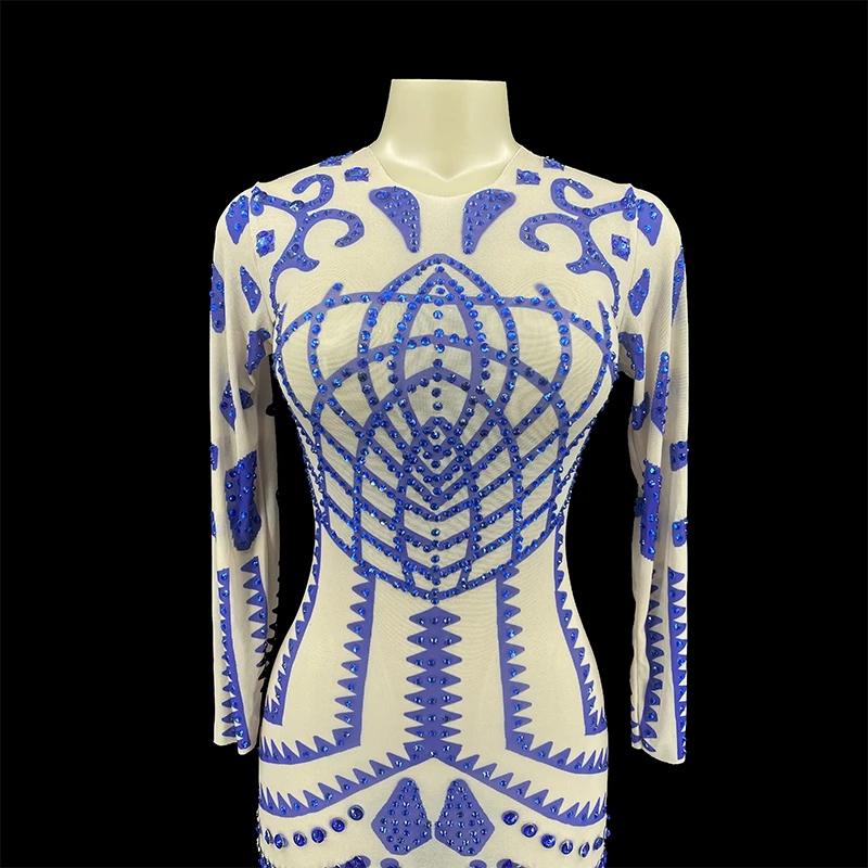 

Casual Dresses Fashion Blue Fringes Long Dress Women's Celebrate Evening Wear Female Singer Tassel Stretch CostumCasual, As pic