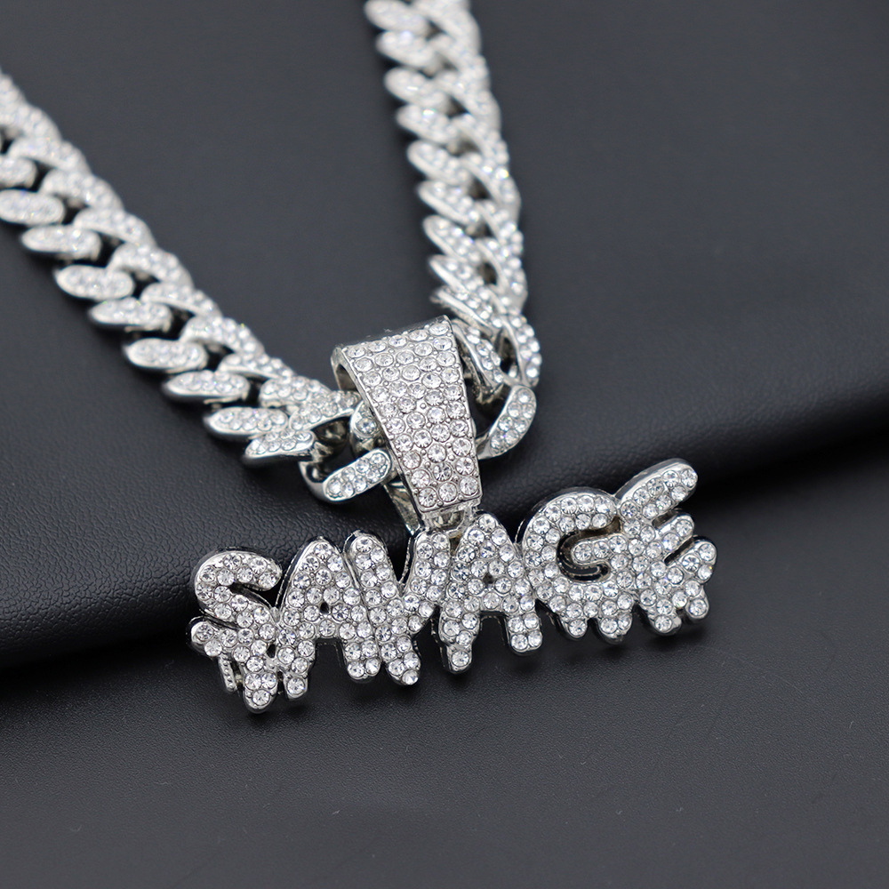 

Men Iced Out SAVAGE Letters Pendant Necklace Gold Color Plated Micro Pave Diamond Rap Personality Necklace Hip Hop Jewelry