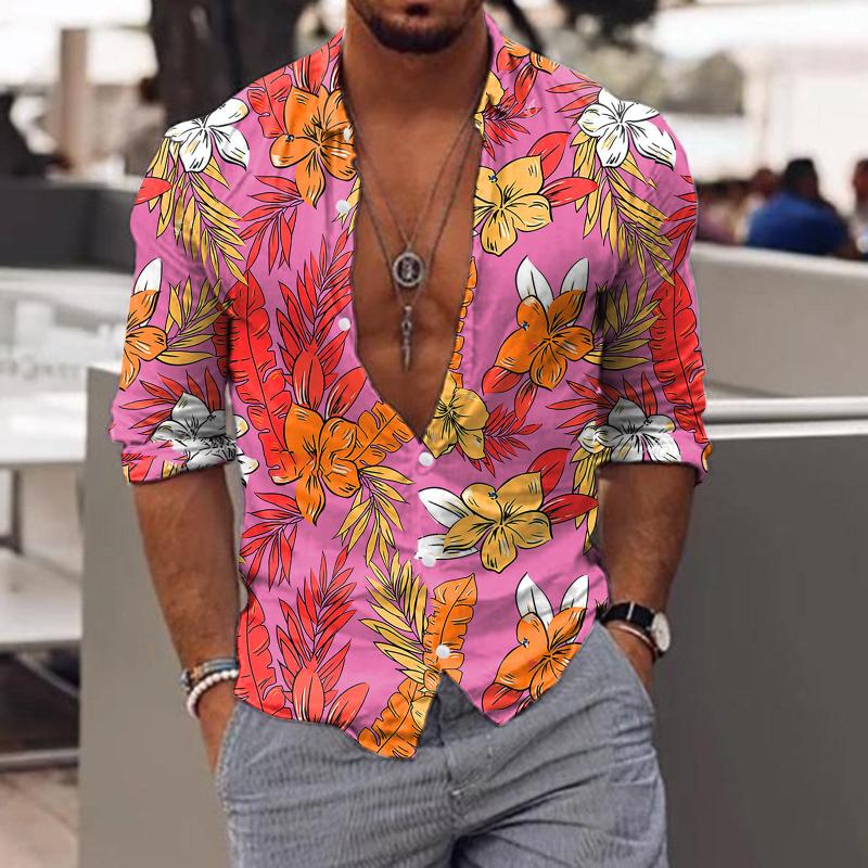 

Men's Casual Shirts Print Long Sleeve Men Autumn Winter Printed Fashion Top Blouse Mens Suit RomperMen's, Black
