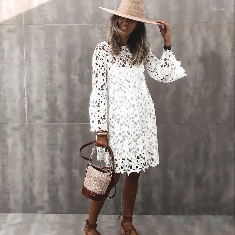 

Casual Dresses Nice Lace Flared Sleeve Ruffled Dress Two-Piece Female Spring And Summer Solid O-Neck Elegant Party -5XL, Blue