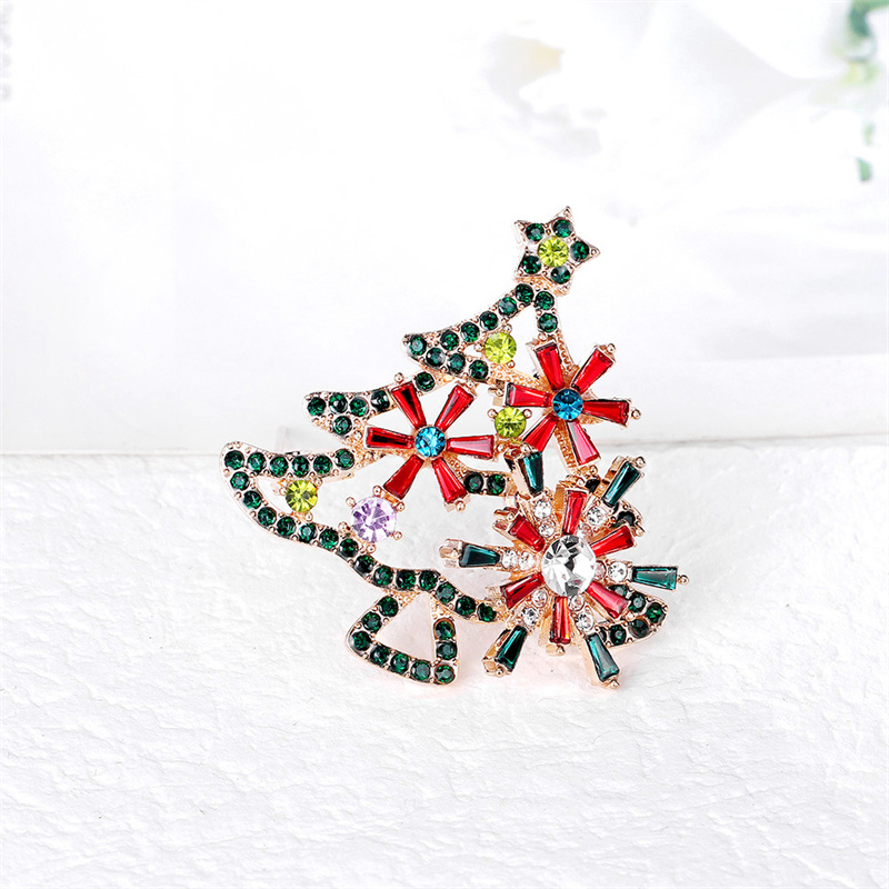 

European Hollow Out Christmas Tree Brooch Flowers Alloy Color Diamond Collar Lapel Pins Clothes Corsage Badge Backpack Sweater Skit Clothing Alloy Accessories