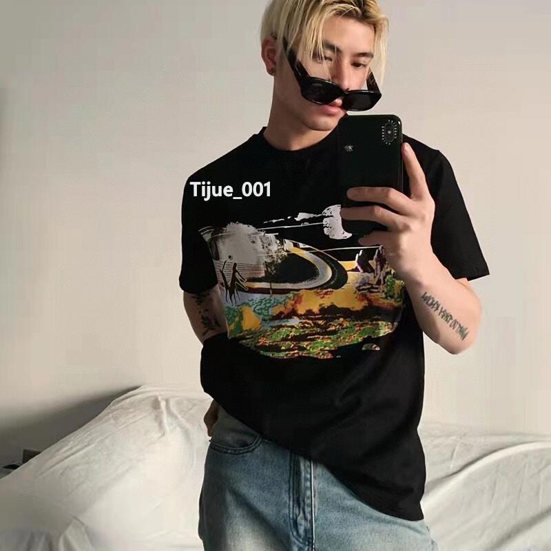 

22SS France New Classic Grassland Printed Trend Tee Man Women Fashion Street High End Designer T-shirt Summer Limited Vacation T-shirts Casual Short Sleeve TJAMTX264, Black