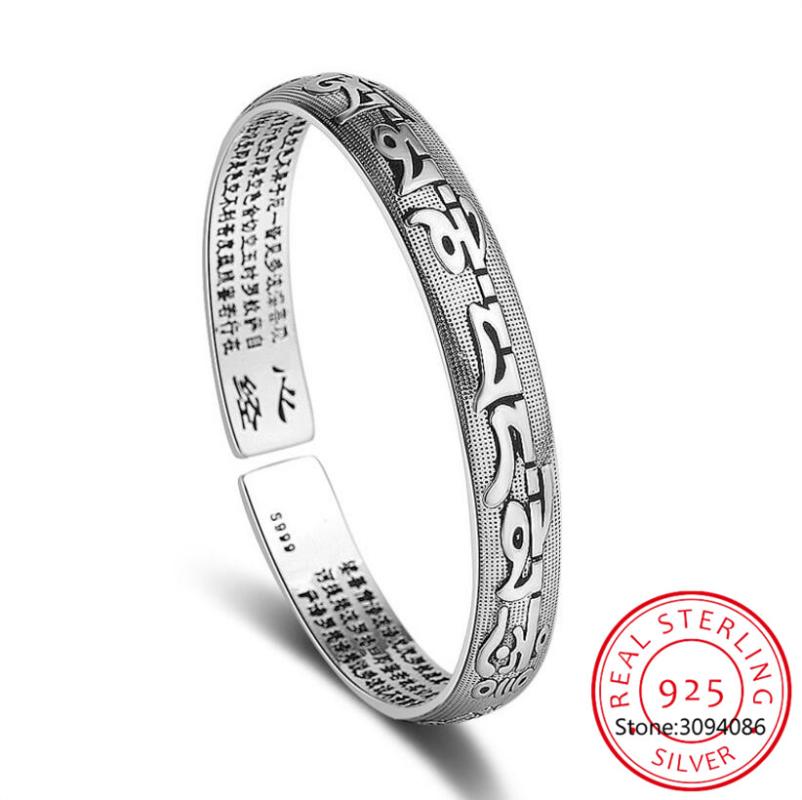 

Bangle 925 Sterling Silver Thai Buddha Tibetan Bible Cuff Bracelets & Bangles For Men And Women Pulseras S-B66