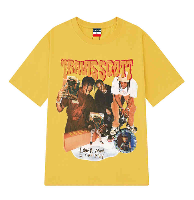 

Travis Designer Palms T Shirt High Street Hip Hop Singer Portrait Printed Loose Round Neck Trend Oversized Vintage White Plain Angles Pp Tshirt