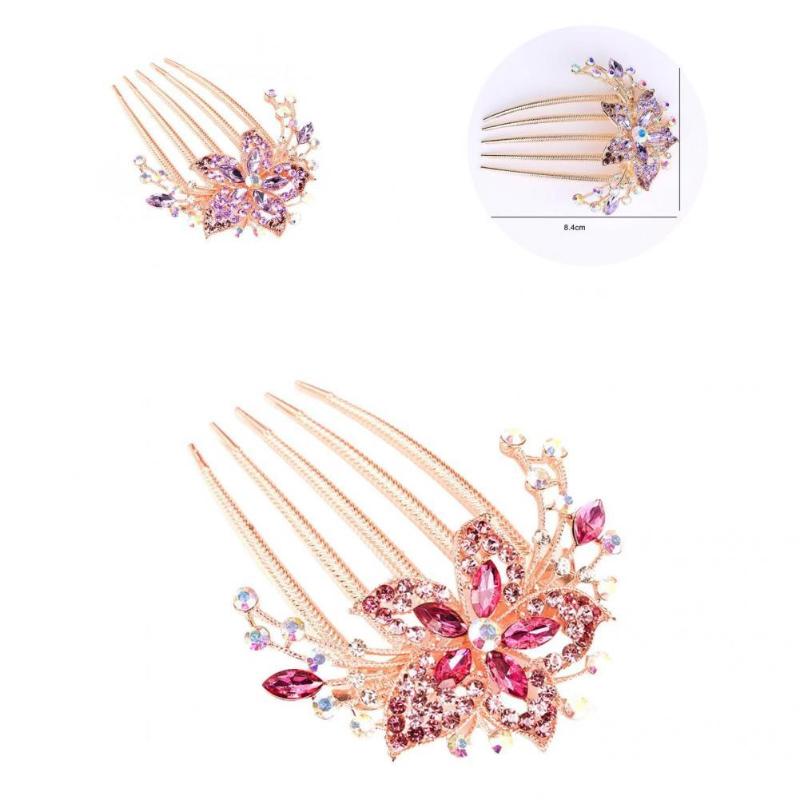

Hair Accessories Elegant Eye-catching Flower Leaf Bridal Crystal Ornaments For GirlHair, Purple
