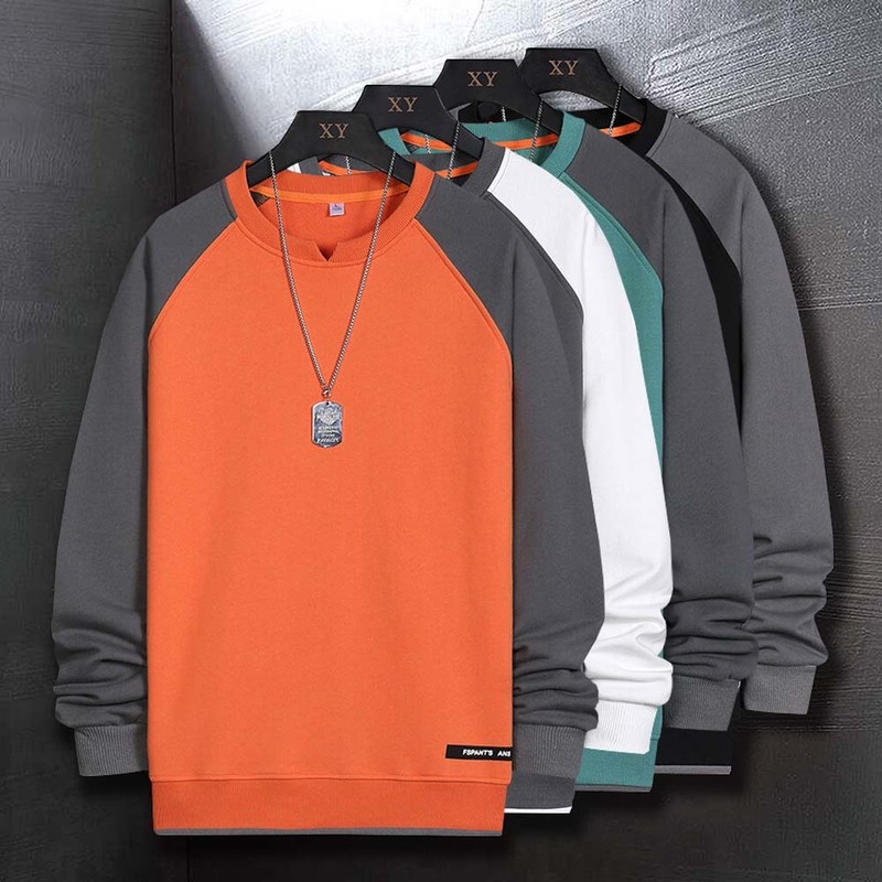 

Sweatshirt For Men Patchwork Casual Long Sleeves Men Fashion Clothing Crew Sweatshirt Basic Classic Tops Fleece Hoodie 220816, Orange