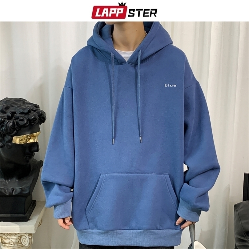

LAPPSTER Men Embroidery Sprint Hooded Hoodies Mens Oversized Korean Harajuku Sweatshirts 7 Colors Black Hoodie 220402, No.2white