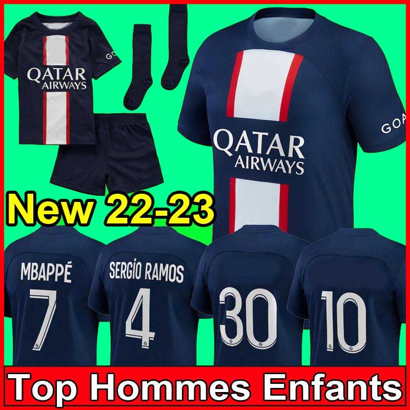 

2022 2023 soccer jerseys MBAPPE HAKIMI SERGIO RAMOS WIJNALDUM PSGS Maillots football shirt men kids kit set with uniform enfants equipement maillot de foot TOP No 30, 10 kids home+socks