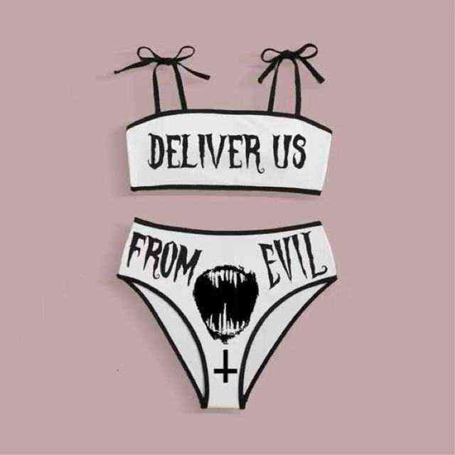 

2022 new funny dark punk style cute bikini split swimsuit woman, White
