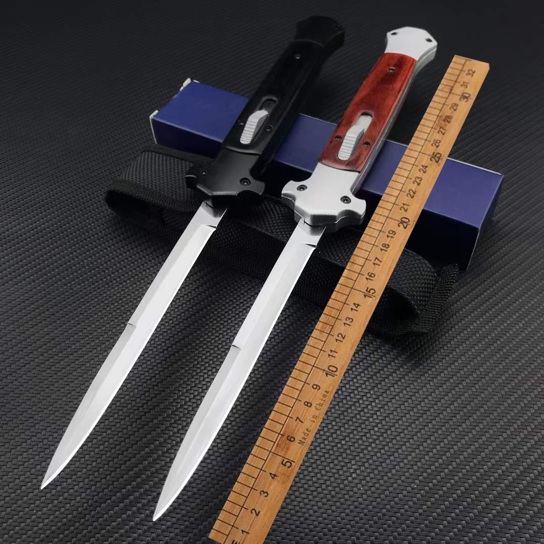 13 inch Italian mafia automatic ejecting knife 440C Blade wood handle outdoors Camping Hiking Tactical Combat Hunting survival Knives-image-759932781