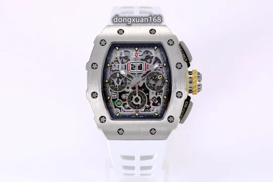 

KV Men s Watch RM11-03 with 7750 multifun ctional chrono movement Sapphire crystal glass mirror titanium ceramic case natural rubber strap water resistant, As shown