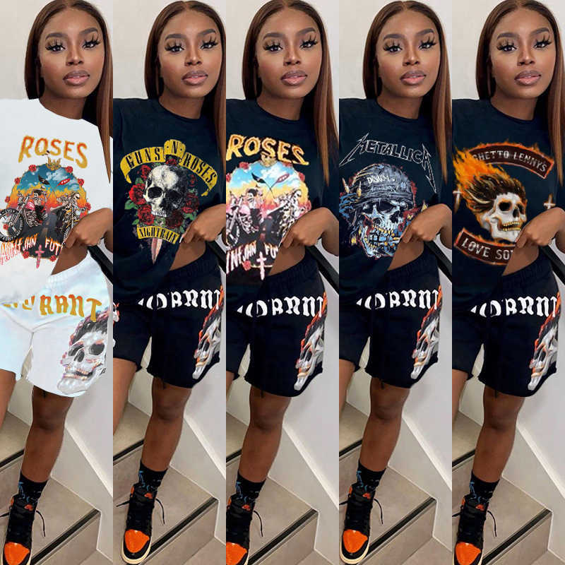 Designer Femmes Survêtements Deux Pièces Shorts Ensemble Smmer Lettre Imprimé À Manches Courtes Crâne Impression 2 Pièces Costumes XXL