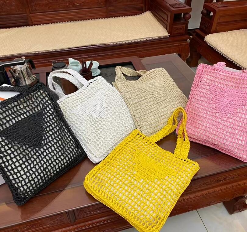 

Fashion Multicolor Women Summer Sand Beach Holiday Totes Designer Hollow Out Braiding Bag Triangle Letter Design Pure Color Simple Women's Shoulder Bag, Black