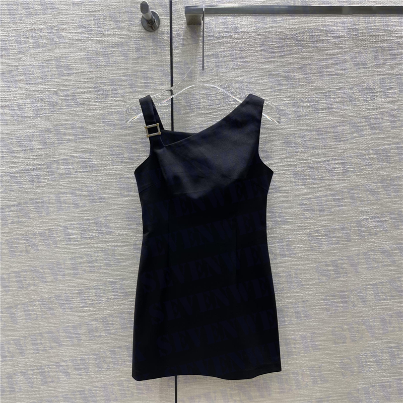 

Designer Womens Vest Dresses With Metal Shoulder Button Sleeveless Sexy Black Skirts Summer Dress For Party Wedding Nightclub