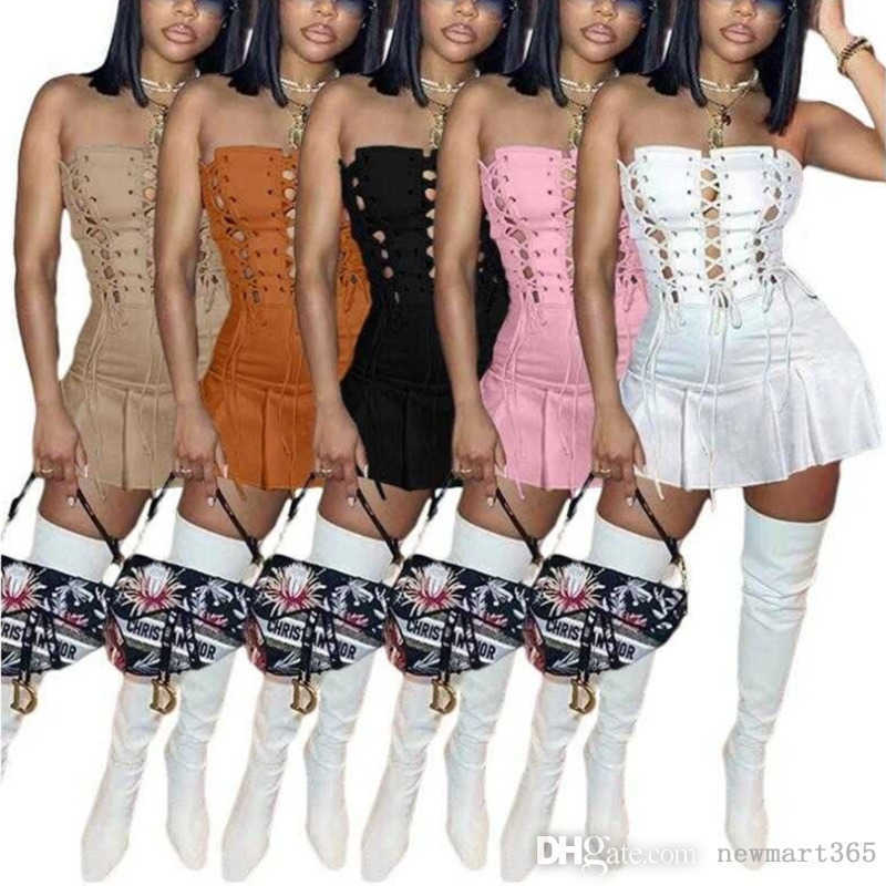 2022 évider Sexy robes femmes Designer vêtements été déchiré discothèque pansement jupes sans bretelles solide paquet robe de hanche