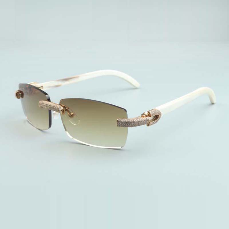 

Micro-paved diamond buffs sunglasses 3524012 with natural white buffalo horn sticks and 56mm lens