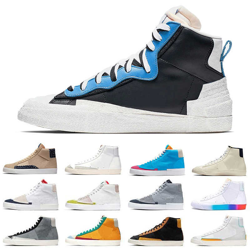 

high quality blazer mid running shoes men sesame Black University Blue Varsity Maize White Grey lucid green women mens trainer sports, Color#4