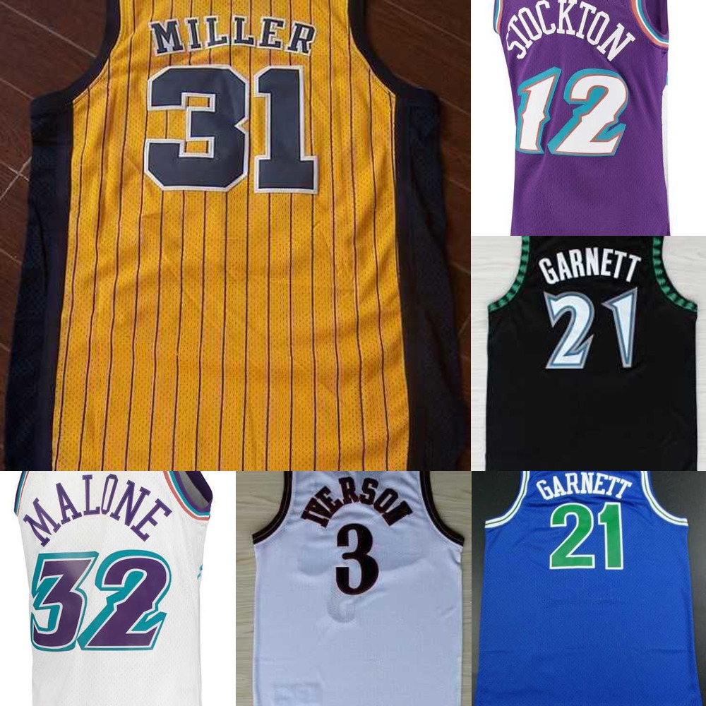 

Vintage Allen 3 iverson Jersey Kevin 21 Garnett Basketball Jerseys John 12 Stockton Karl Reggie Malone Miller stitched, As