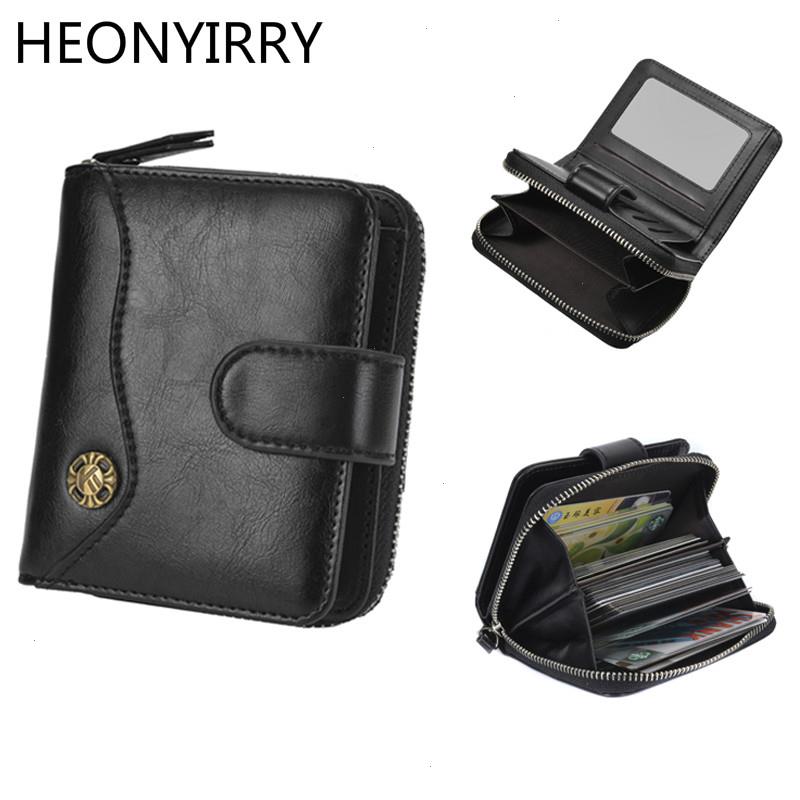 

Vintage Leather Men Wallet Multi-function Short Mens Zipper Buckle Coin Purse Brand Multi-card Pocket Clutch, Black