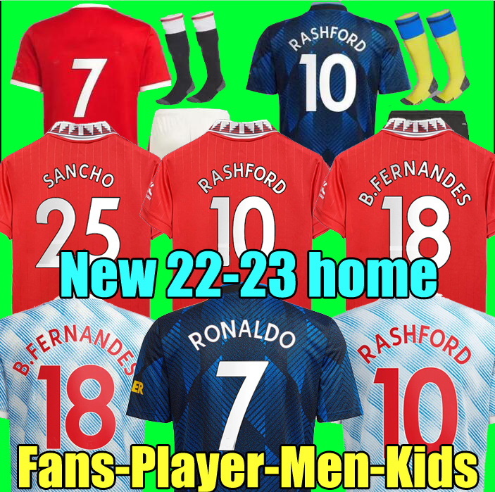 

21 22 23 SANCHO soccer jerseys PLAYER #7 Fans Player version BRUNO MANs UTD FERNANDES LINGARD POGBA RASHFORD football shirt 2022 2023 men kids kit sets, 120th men