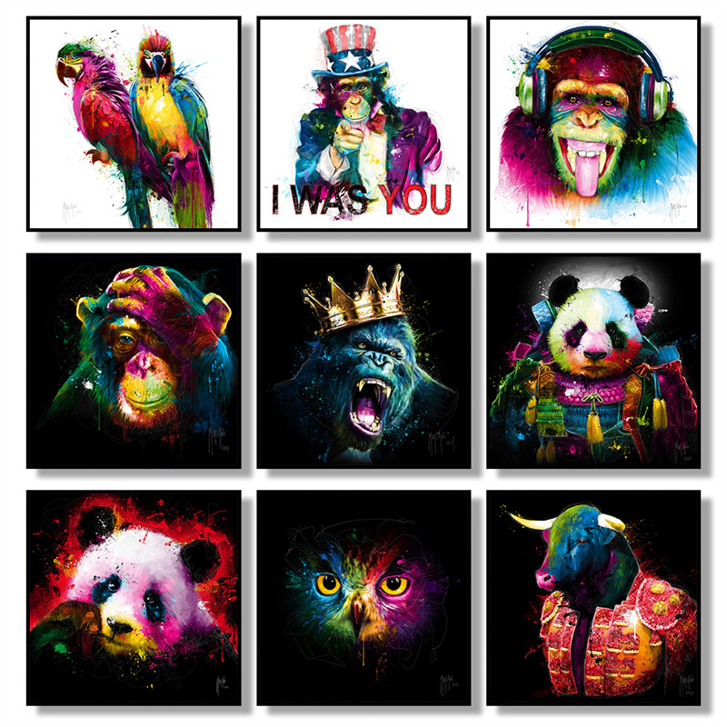 Pop Art Monkey Parrot Panda Animal Graffiti Canvas Olej Malarstwo akwarelowe Plakat Zwierzęta