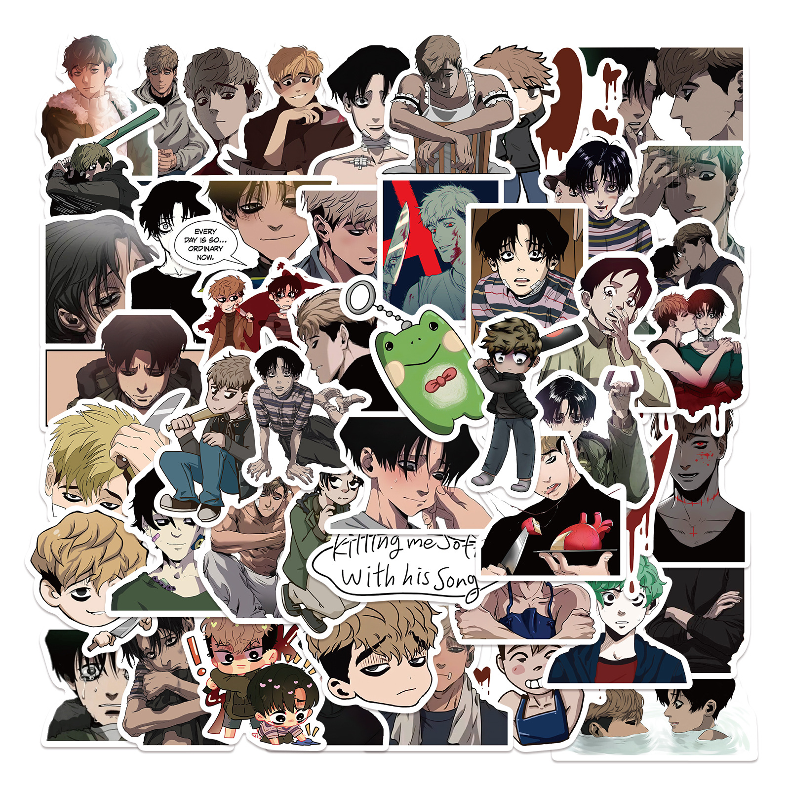 

50Pcs Japanese Anime Killing Stalking Stickers Cartoon Boy Love Graffiti Stickers for DIY Luggage Laptop Skateboard Motorcycle Bicycle Sticker, Multi colors